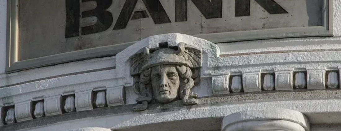 The front of a bank